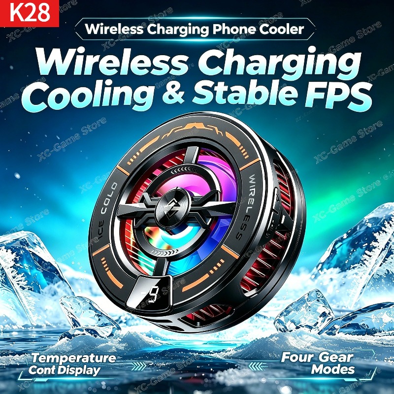 Gaming Accessories Phone - K28 磁気半導体電話クーラー ワイヤレス高速充電器冷却ラジエーター付き iPhone MagSafe Android