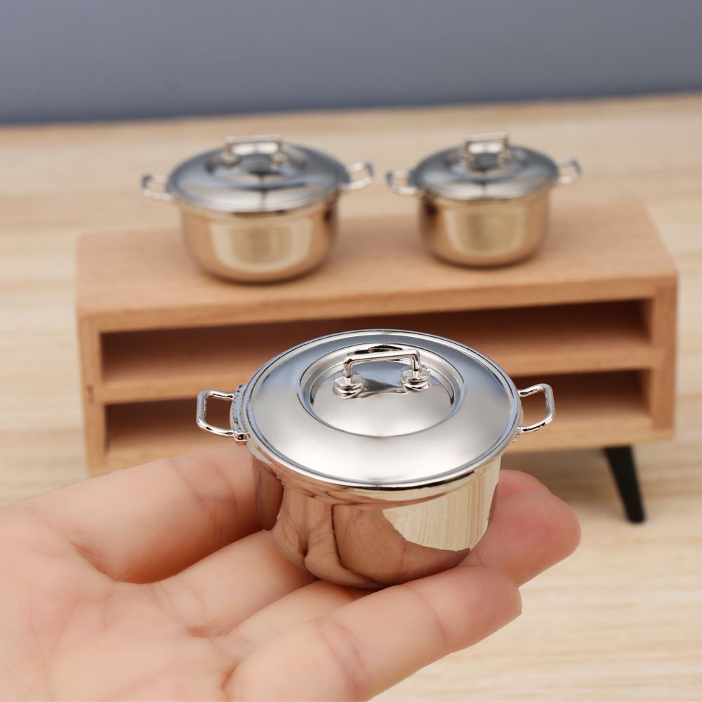 Gaming Kitchen Accessories - カバー付きミニチュアスープポット、ドールハウスアクセサリー、ミニ調理器具、キッチン調理おもちゃ、ドールキッチン用品、プレイハウス、1/12