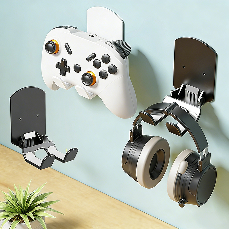 Gaming Accessories Holder - 壁掛け式ゲームコントローラーブラケットベース、穴あけ不要、簡単設置、コントローラー収納ラック、ゲーミングヘッドセットブラケット用。