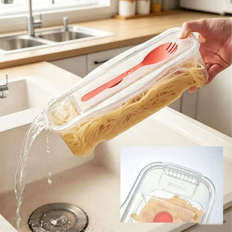 Gaming Kitchen Accessories - 1300ML電子レンジ麺調理器、ストレーナー付き食品調理ボックス、サラダスプーン、蒸し器、スパゲッティポット、キッチンアクセサリー