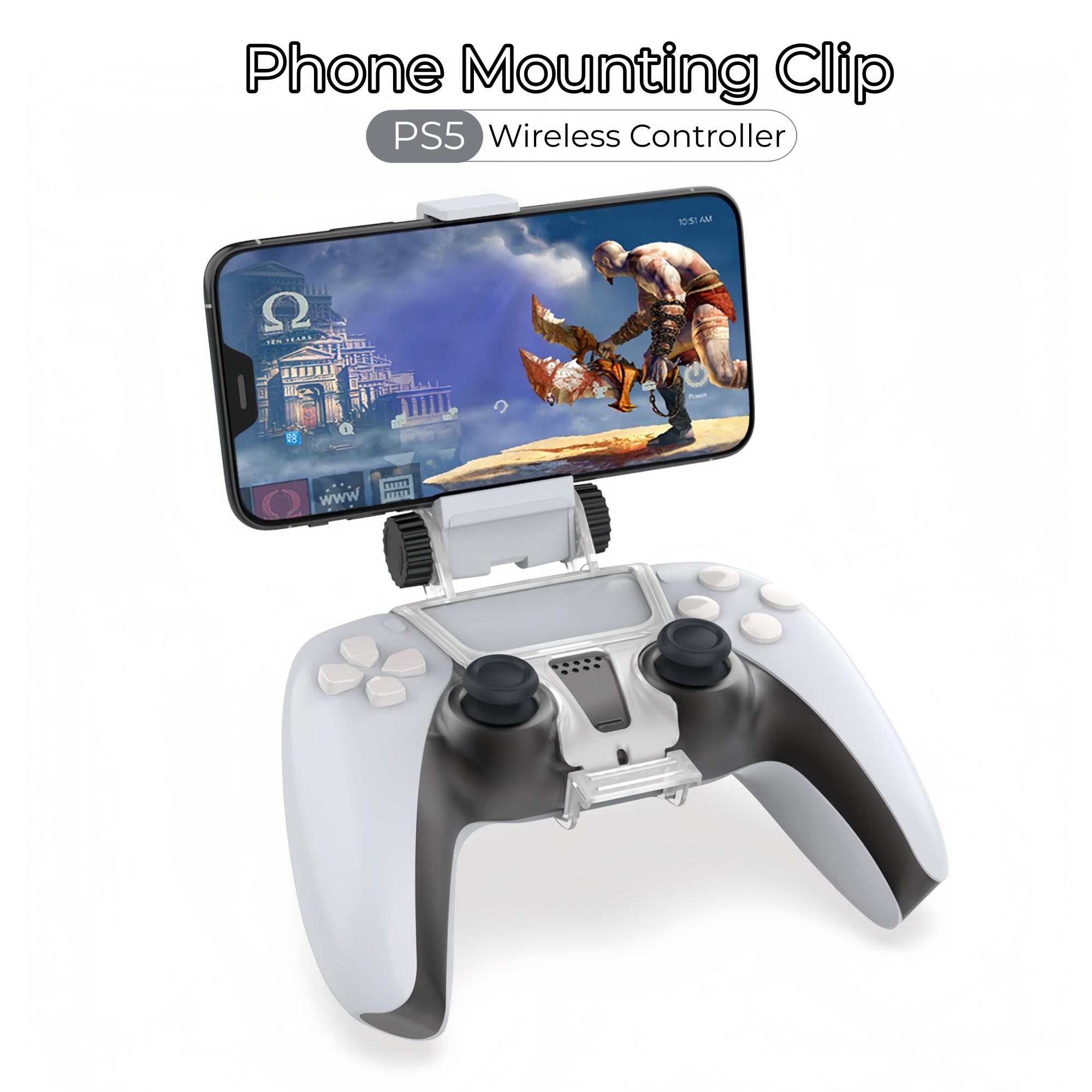 Gaming Accessories Phone - PS5 DualSenseワイヤレスコントローラー用角度調整可能な携帯電話マウント、ゲームパッド用携帯電話ホルダークリップ、ゲーミングアクセサリー
