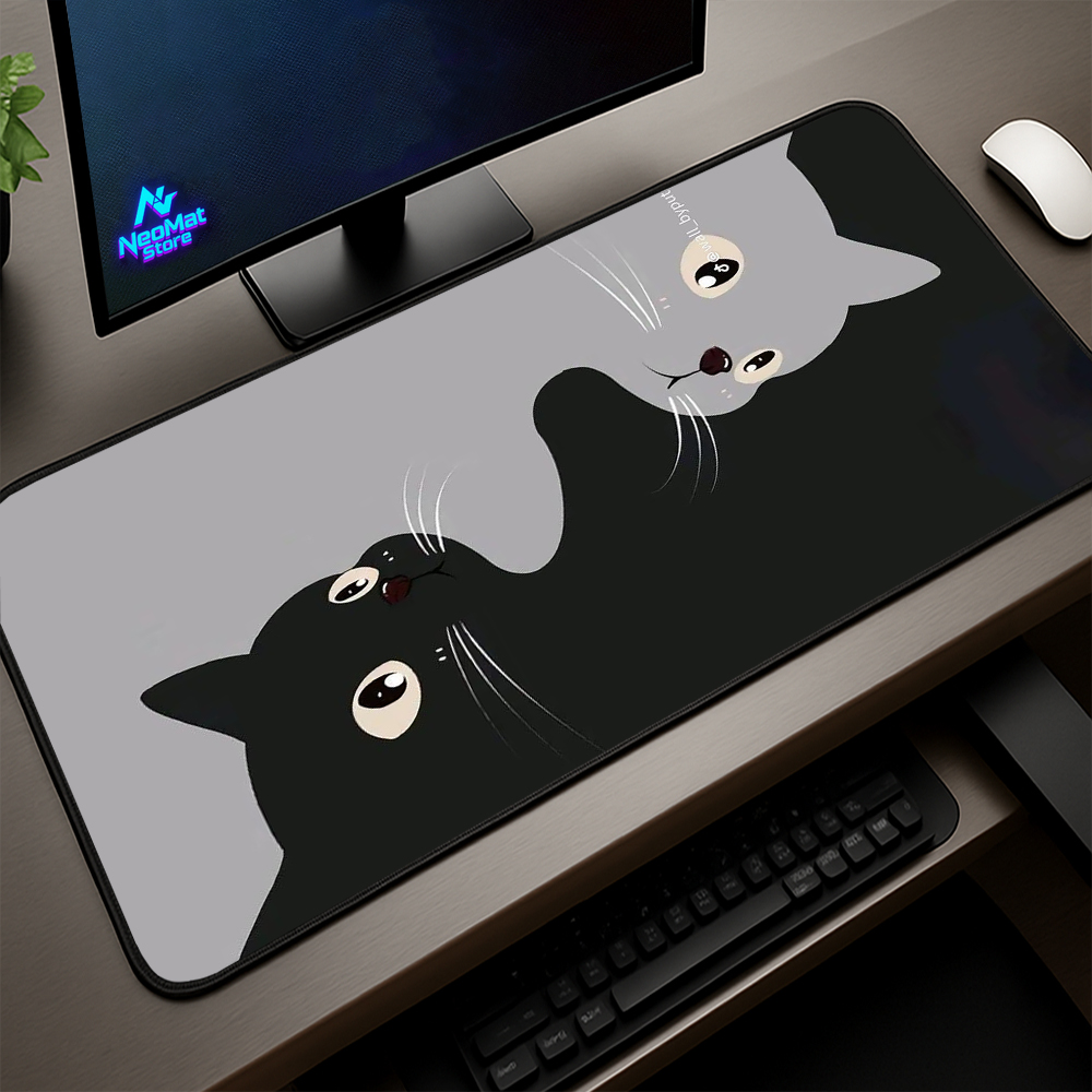 Gaming Accessories Very - コンピューターマウスパッド 猫 非常に大きなカーペット ブラック グレー テーブルマット