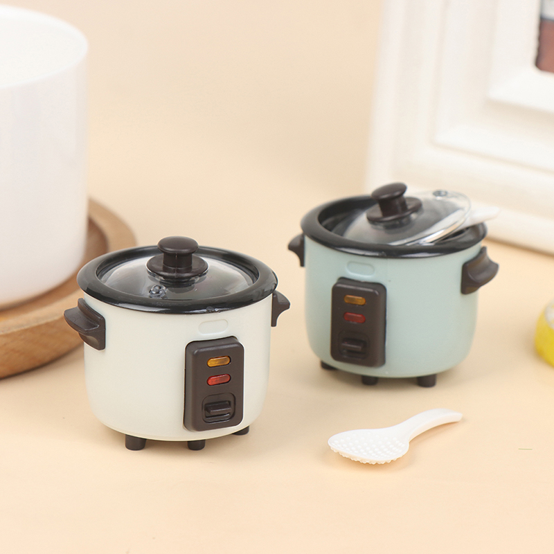 Gaming Kitchen Accessories - 【新製品】1セットドールハウスミニチュア炊飯器スプーン付きモデル1:12ミニシミュレーションキッチンキッチン用品調理モデルアクセサリー