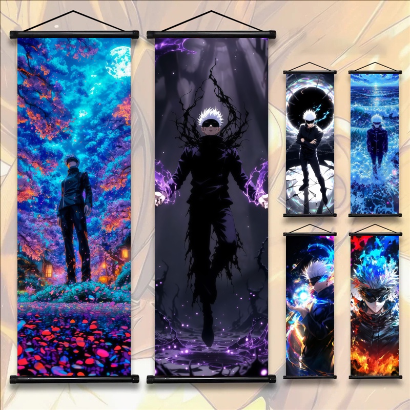 Gaming Accessories Wall - 呪術廻戦 五条悟 アニメアート 布製ウォールポスター 壁掛けスクロール 寝室