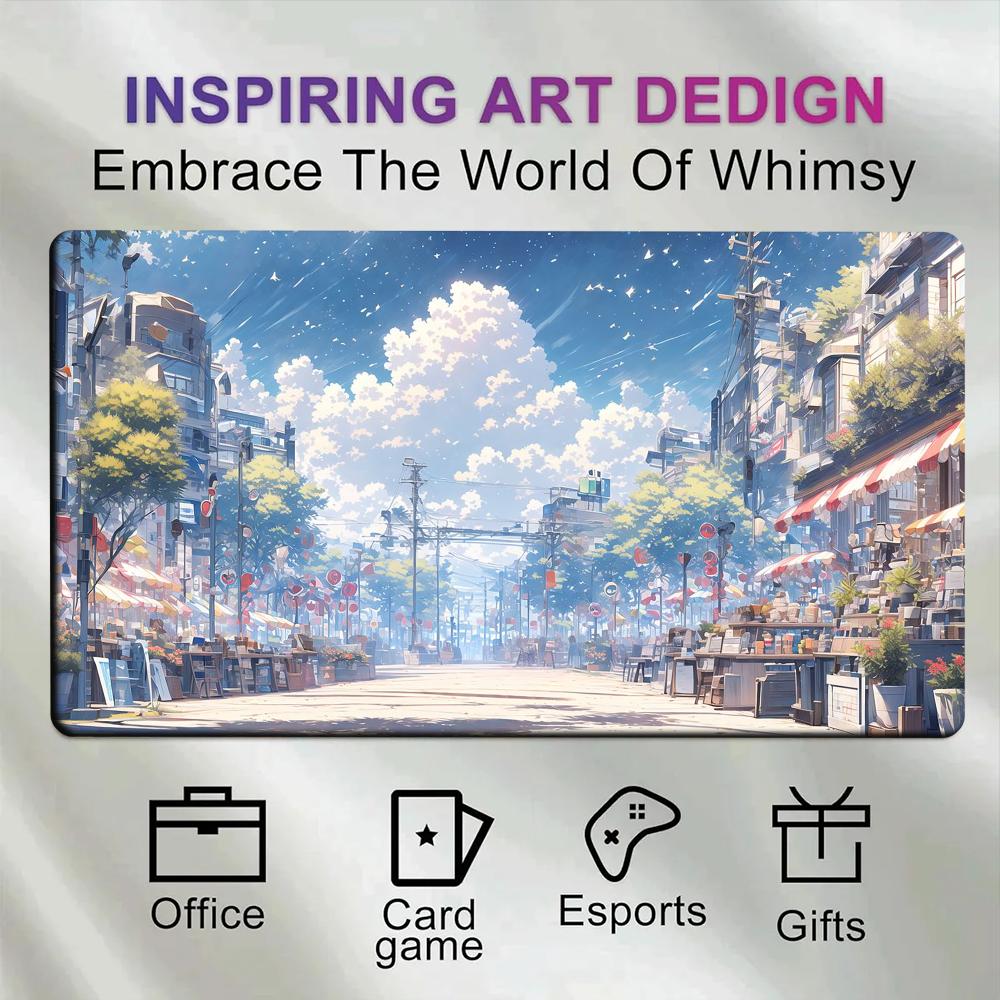 アニメ風日本の街並み、夏のマーケット、大型マウスパッド、青い - Gaming Accessories Market のレビューと価格