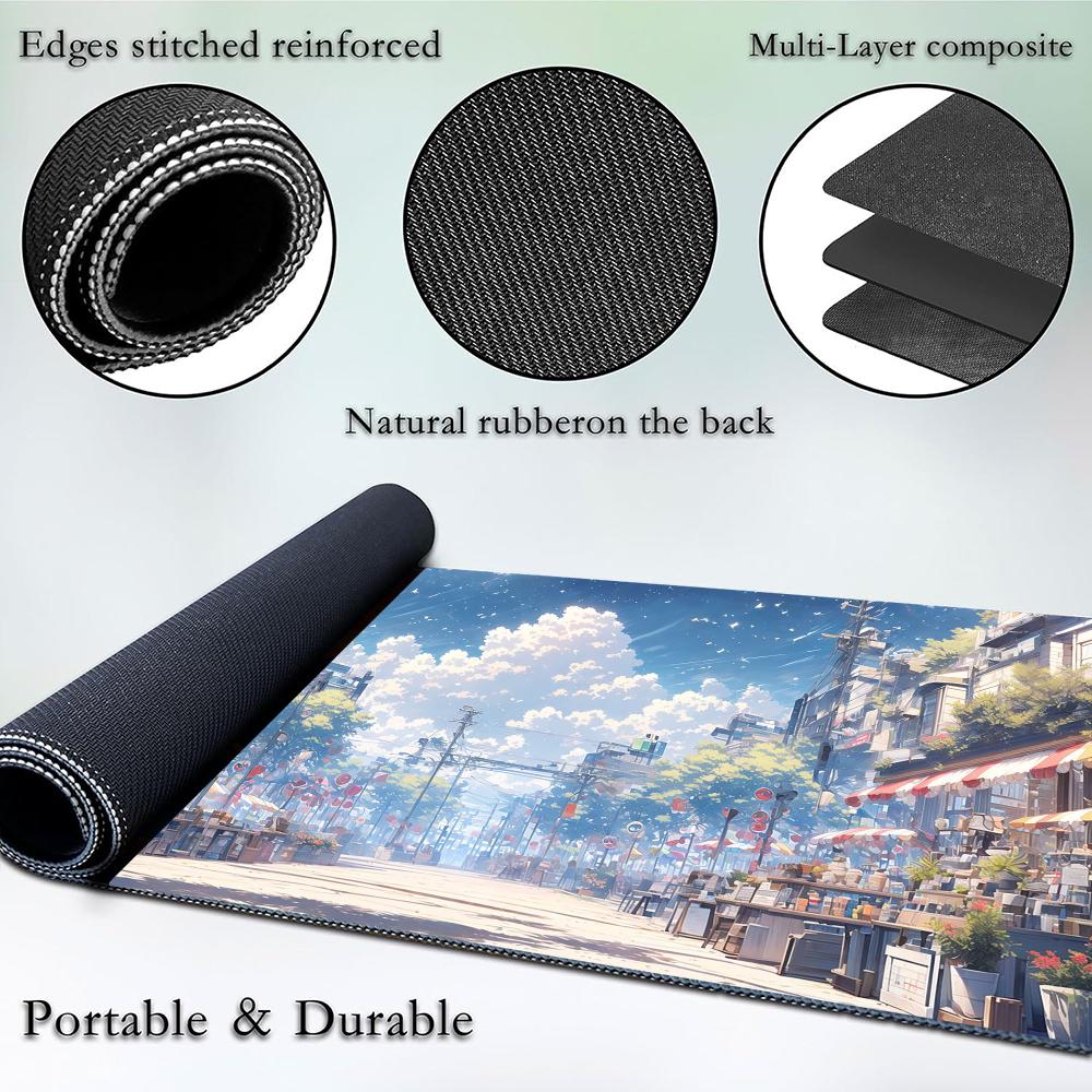 アニメ風日本の街並み、夏のマーケット、大型マウスパッド、青い - Gaming Accessories Market のレビューと価格