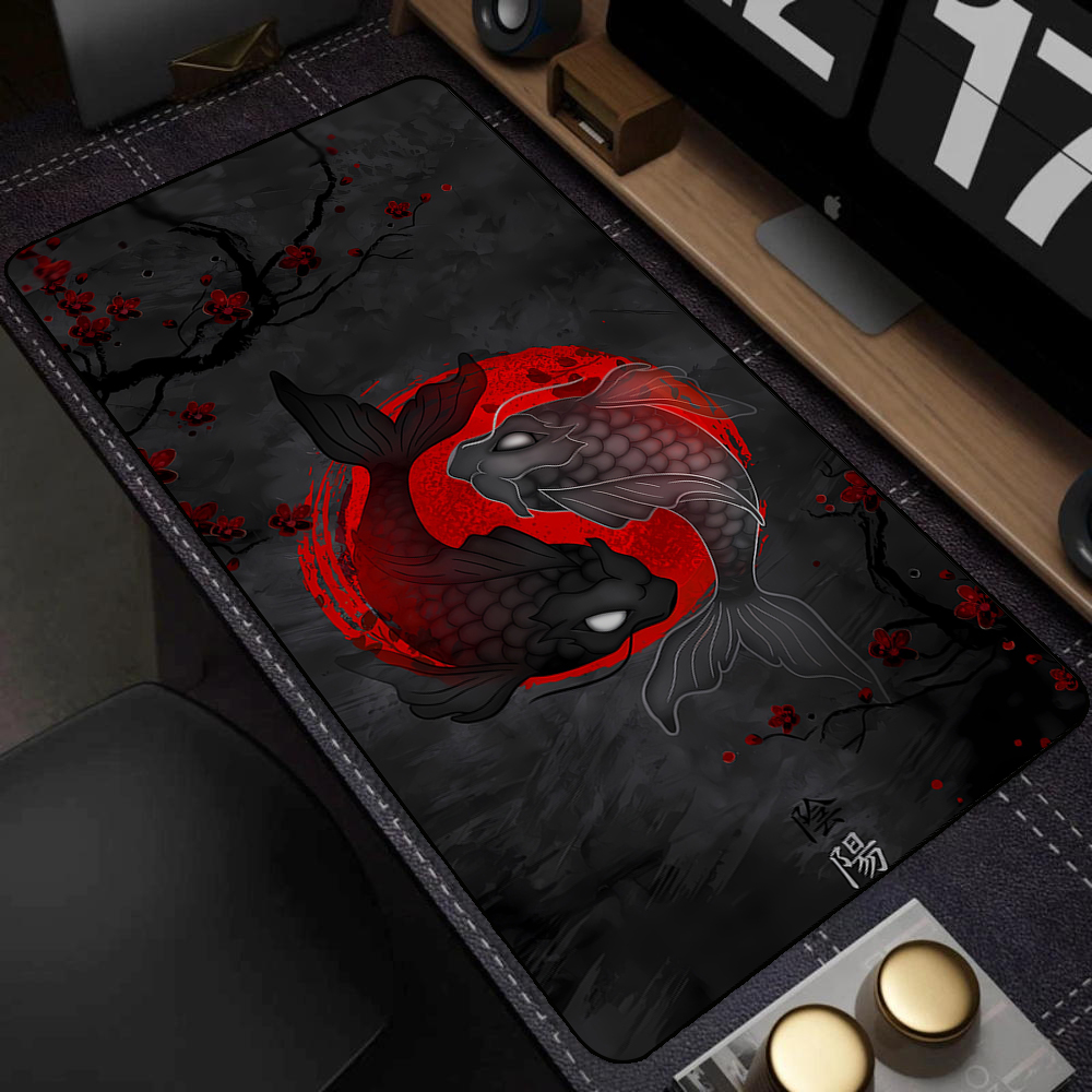 陰陽魚柄マウスパッド 黒白桜柄 ノートパソコンデスクマット  - Gaming Accessories Companies のレビューと価格